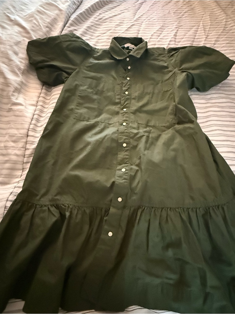 Olive Green Button-Front Casual Shirt Dress